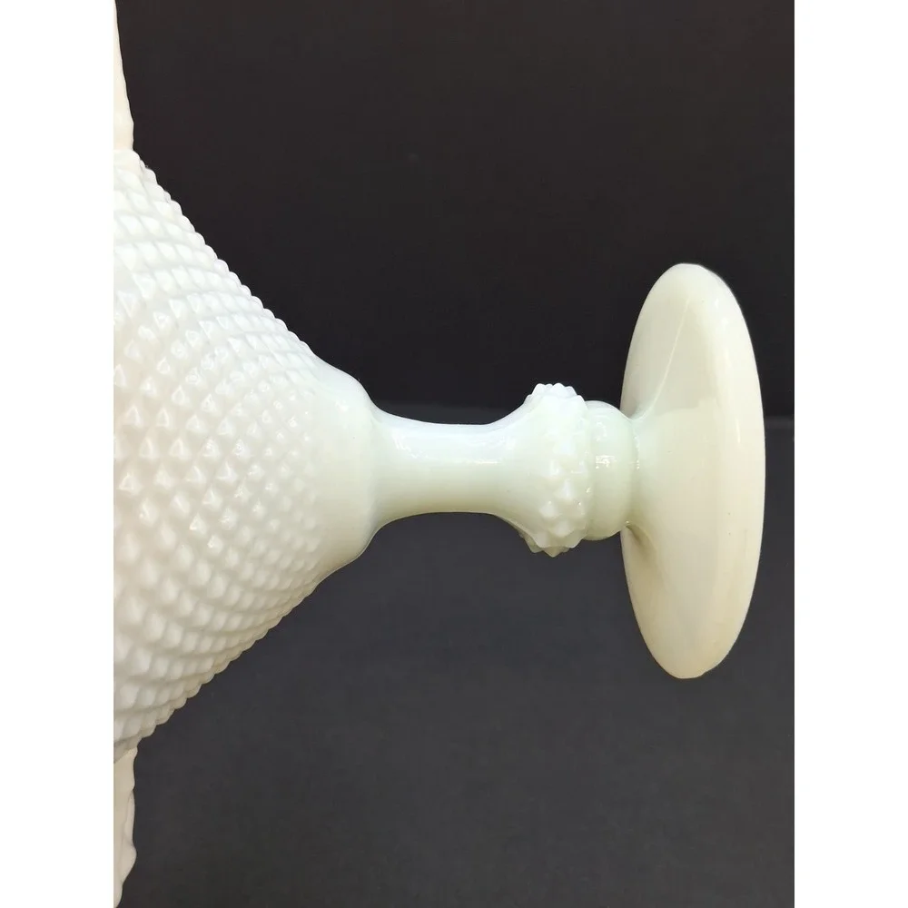 Vintage Portugal Ivima Glass Milk‎ Glass Diamond Point Footed Compote